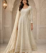 white faux blooming party wear embroidery  suit set