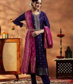 Women's art silk woven motiff kurta pant with dupatta set