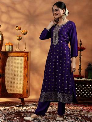 Women's art silk woven motiff kurta pant with dupatta set 3