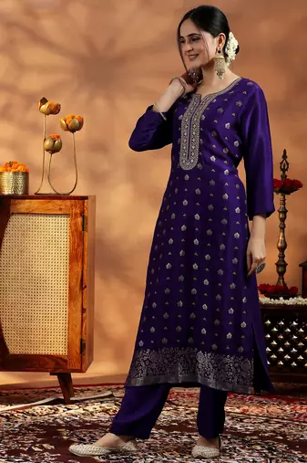 Women's art silk woven motiff kurta pant with dupatta set