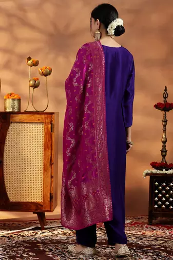 Women's art silk woven motiff kurta pant with dupatta set