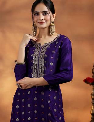 Women's art silk woven motiff kurta pant with dupatta set 5