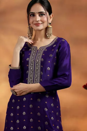 Women's art silk woven motiff kurta pant with dupatta set