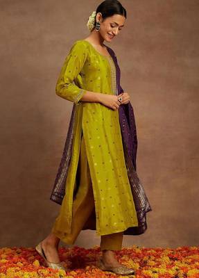 Women's art silk woven motiff kurta pant with dupatta set 4