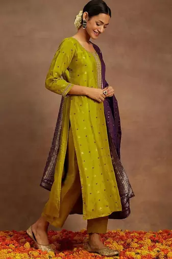 Women's art silk woven motiff kurta pant with dupatta set