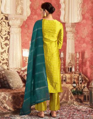 Women's art silk woven motiff kurta pant with dupatta set 4