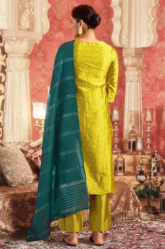 Women's art silk woven motiff kurta pant with dupatta set