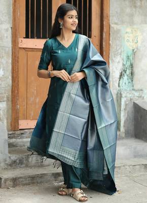 Women's art silk woven motiff kurta pant with dupatta set 1