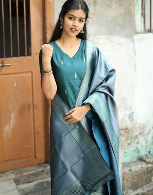 Women's art silk woven motiff kurta pant with dupatta set 3