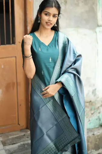 Women's art silk woven motiff kurta pant with dupatta set