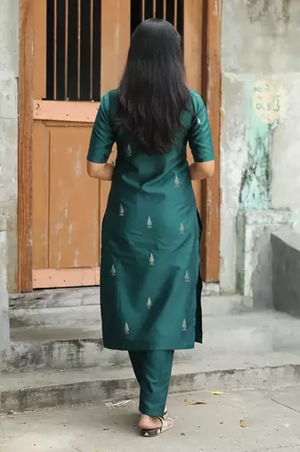 Women's art silk woven motiff kurta pant with dupatta set