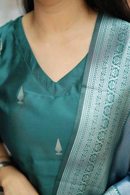 Women's art silk woven motiff kurta pant with dupatta set 5