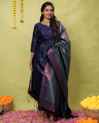 Women's art silk woven motiff kurta pant with dupatta set 1