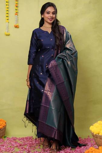 Women's art silk woven motiff kurta pant with dupatta set