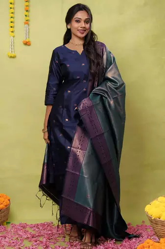 Women's art silk woven motiff kurta pant with dupatta set