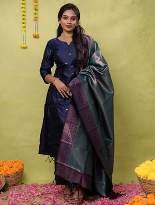 Women's art silk woven motiff kurta pant with dupatta set 2