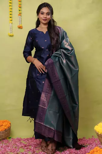 Women's art silk woven motiff kurta pant with dupatta set