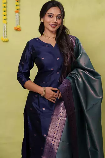 Women's art silk woven motiff kurta pant with dupatta set