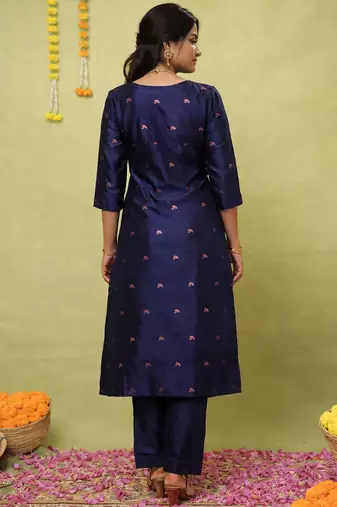 Women's art silk woven motiff kurta pant with dupatta set