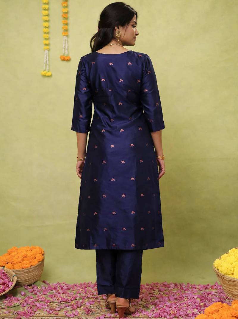 Women's art silk woven motiff kurta pant with dupatta set