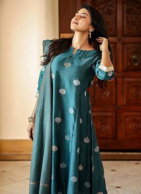 Women's art silk woven motiff kurta pant with dupatta set 3