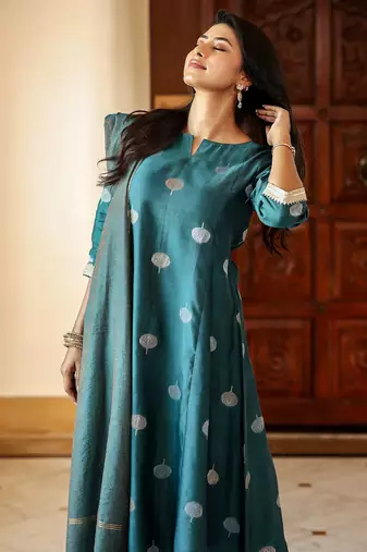 Women's art silk woven motiff kurta pant with dupatta set