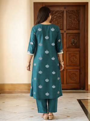 Women's art silk woven motiff kurta pant with dupatta set 5