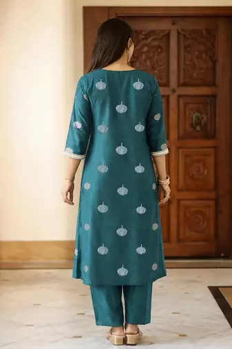 Women's art silk woven motiff kurta pant with dupatta set