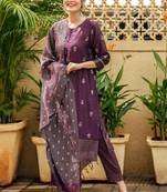 Women's art silk woven motiff kurta pant with dupatta set