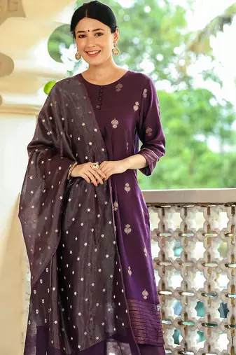 Women's art silk woven motiff kurta pant with dupatta set