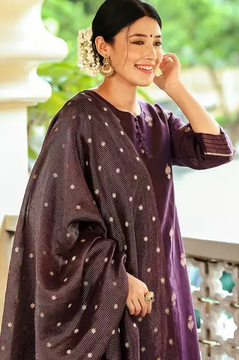 Women's art silk woven motiff kurta pant with dupatta set