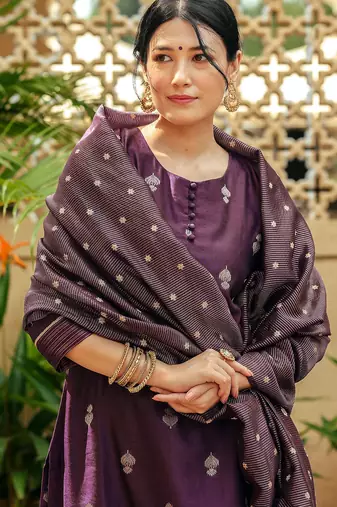 Women's art silk woven motiff kurta pant with dupatta set