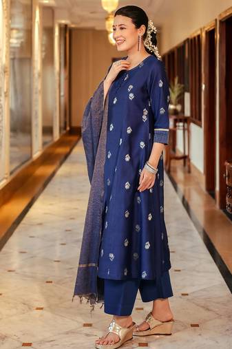 Women's art silk woven motiff kurta pant with dupatta set