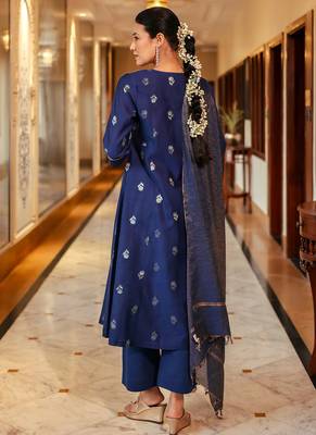 Women's art silk woven motiff kurta pant with dupatta set 2