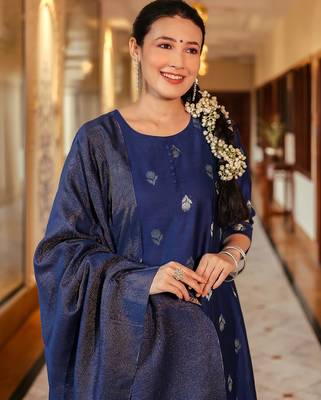 Women's art silk woven motiff kurta pant with dupatta set 4