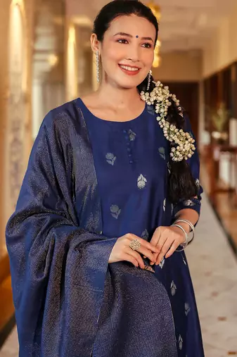 Women's art silk woven motiff kurta pant with dupatta set