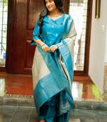 Women's art silk woven motiff kurta pant with dupatta set