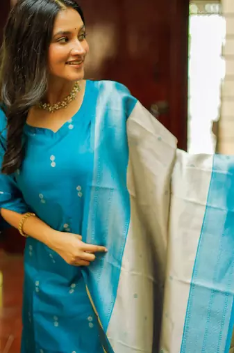 Women's art silk woven motiff kurta pant with dupatta set
