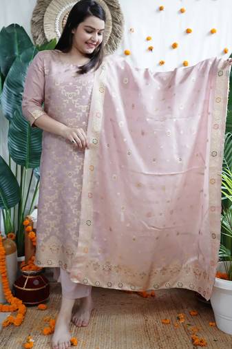 Women's art silk woven motiff kurta pant with dupatta set
