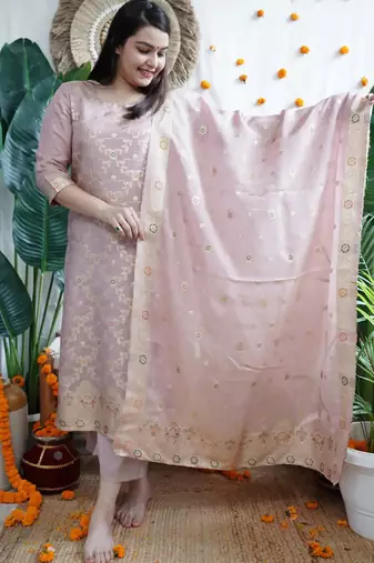 Women's art silk woven motiff kurta pant with dupatta set