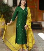 Women's art silk woven motiff kurta pant with dupatta set