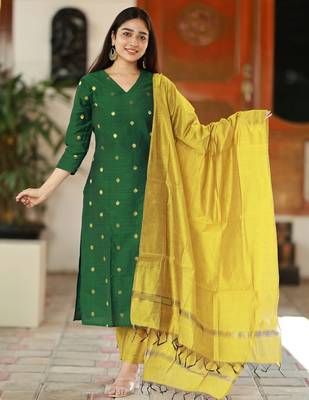 Women's art silk woven motiff kurta pant with dupatta set 2