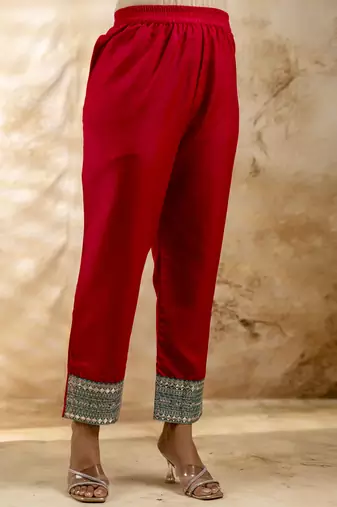 Women's embroidered silk blend kurta pant sets with dupatta