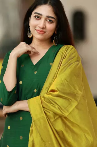 Women's art silk woven motiff kurta pant with dupatta set