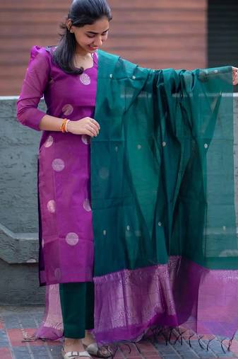 Women's art silk woven motiff kurta pant with dupatta set