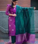 Women's art silk woven motiff kurta pant with dupatta set