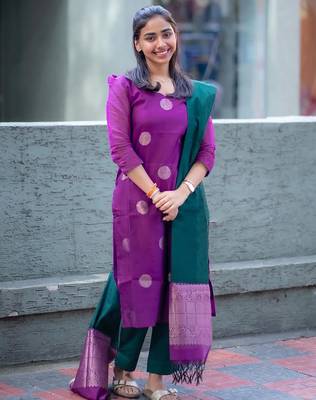 Women's art silk woven motiff kurta pant with dupatta set 2