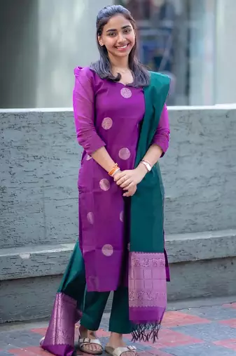 Women's art silk woven motiff kurta pant with dupatta set