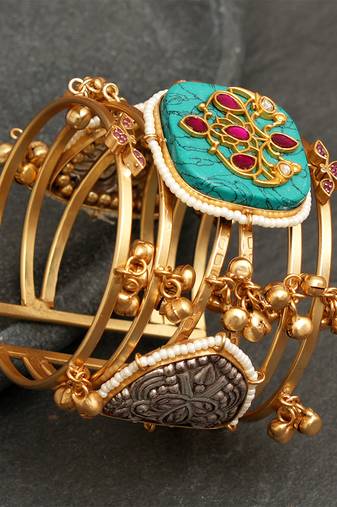 Gold plated blue stones bangle