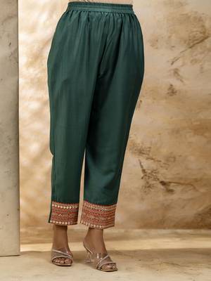Women's embroidered silk blend kurta pant sets with dupatta 4
